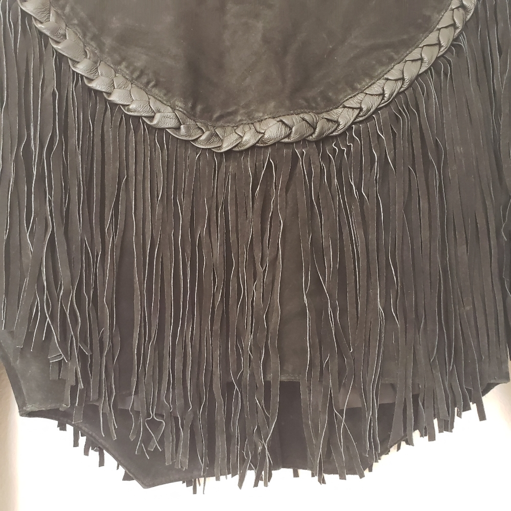 Black Suede and Leather Fringe Jacket - Picture 9 of 13
